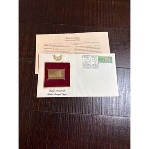 1992 White Bengal Tiger 22kt Gold Foil Stamp First Day Cover Wild Animals PCS